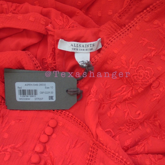 NWT AllSaints Aspen Embroidered Dress Size 6 Red - Picture 11 of 13